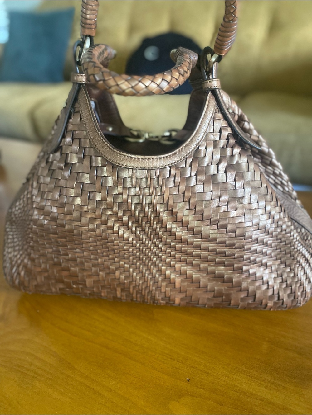 Cole Haan Woven Leather Shoulder Bag in Brown - Picture 2 of 7